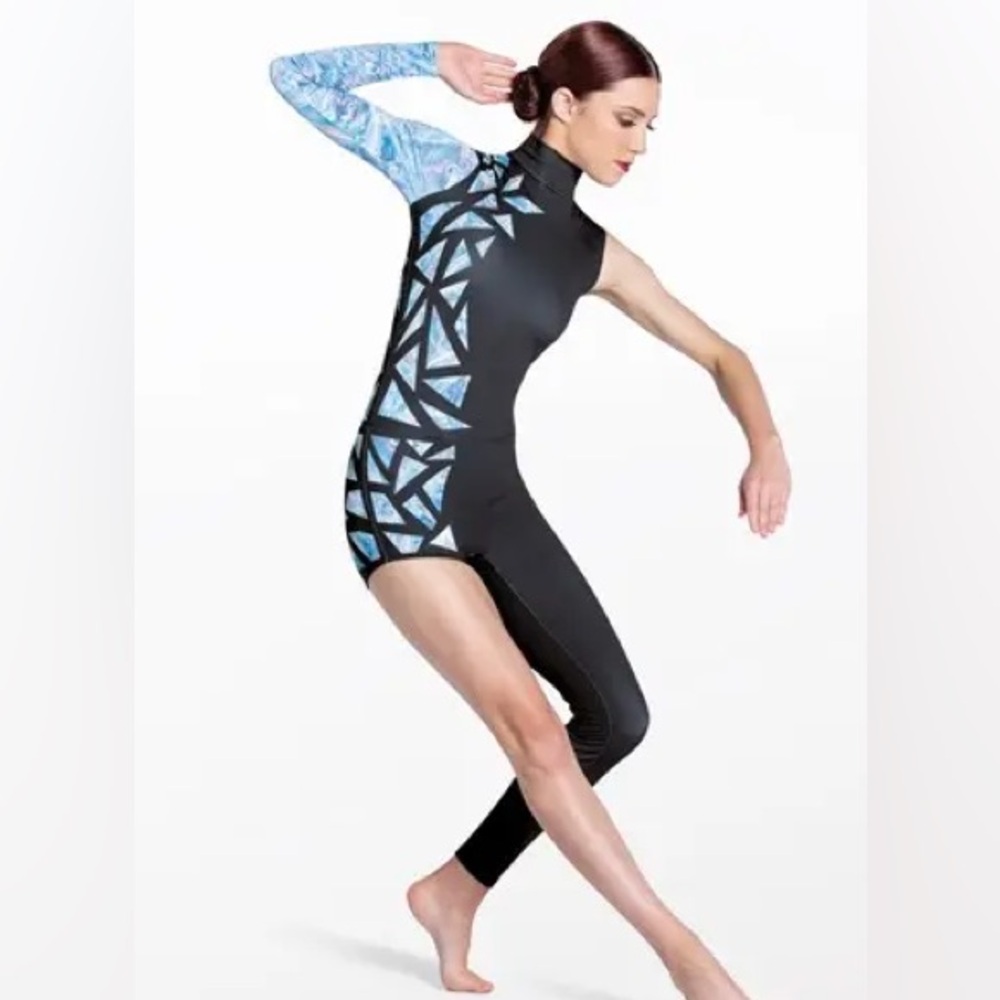 Weissman Elite dance costume blue white geometric Voice Of The Sea PL13060 MC